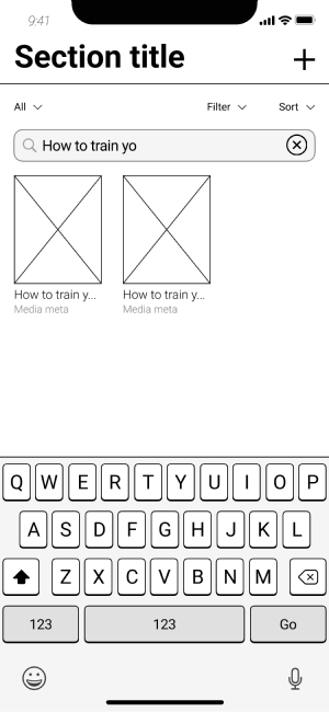 Wireframe screenshot of search functionality in NZBStack app