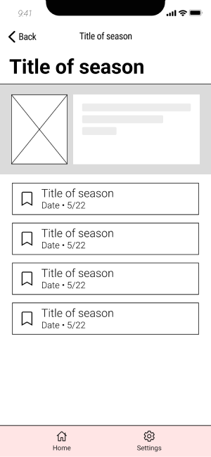 Wireframe screenshot of a series in NZBStack app