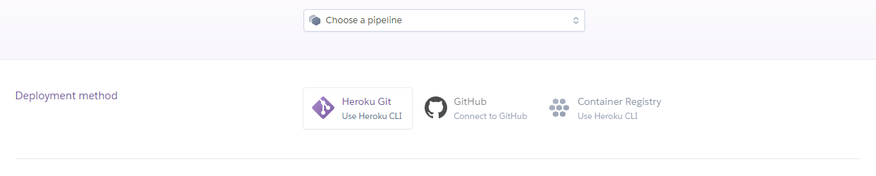 An image showing the deployment methods available in Heroku