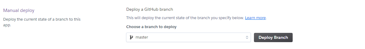 An image showing the manual deploy functions in Heroku